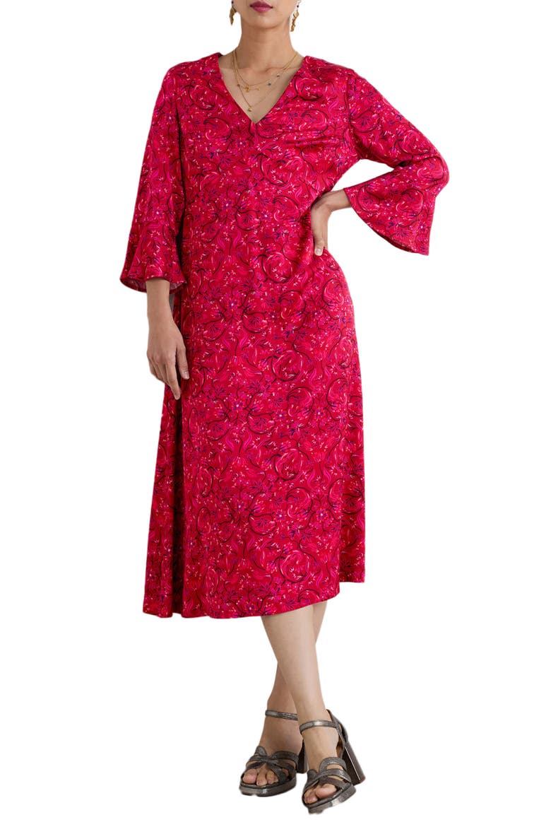 Starry Night Satin Empire Waist Dress, Main, color, MIRRORED FLORAL DAHLIA