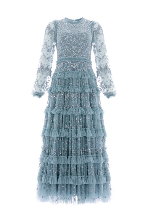 Needle & Thread Blossom Long Sleeve Lace Ankle Gown In Multi
