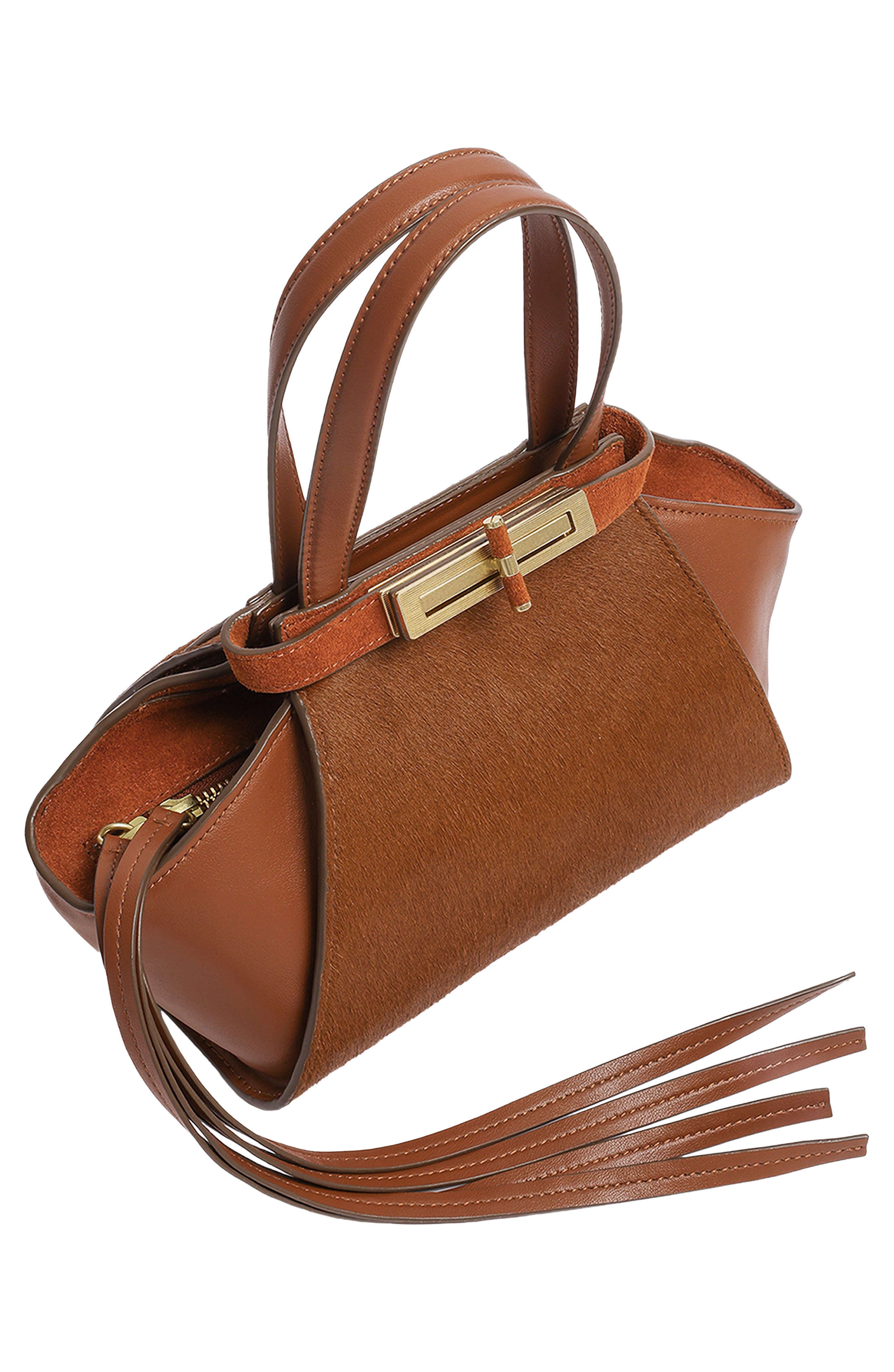 Crosby Small Leather & Haircalf Satchel, Alternate, color, SADDLE