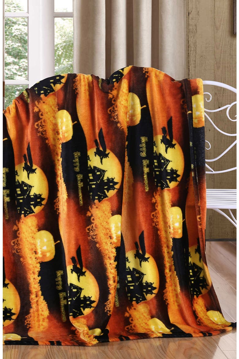 Halloween Microplush Throw Blanket, Alternate, color, HAPPY HALLOWEEN