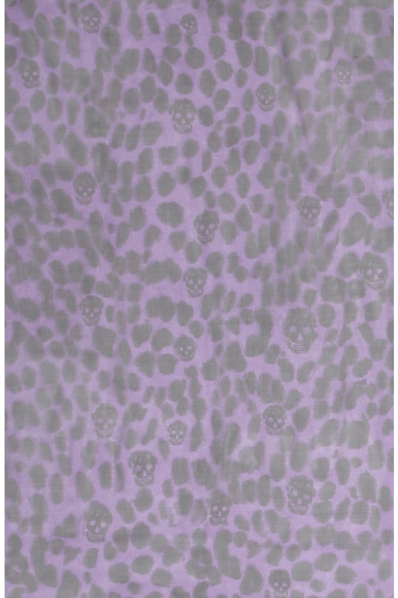 Alexander McQueen 'Leopard Skull' Chiffon Scarf, Alternate, color, DARK PURPLE/ BLACK