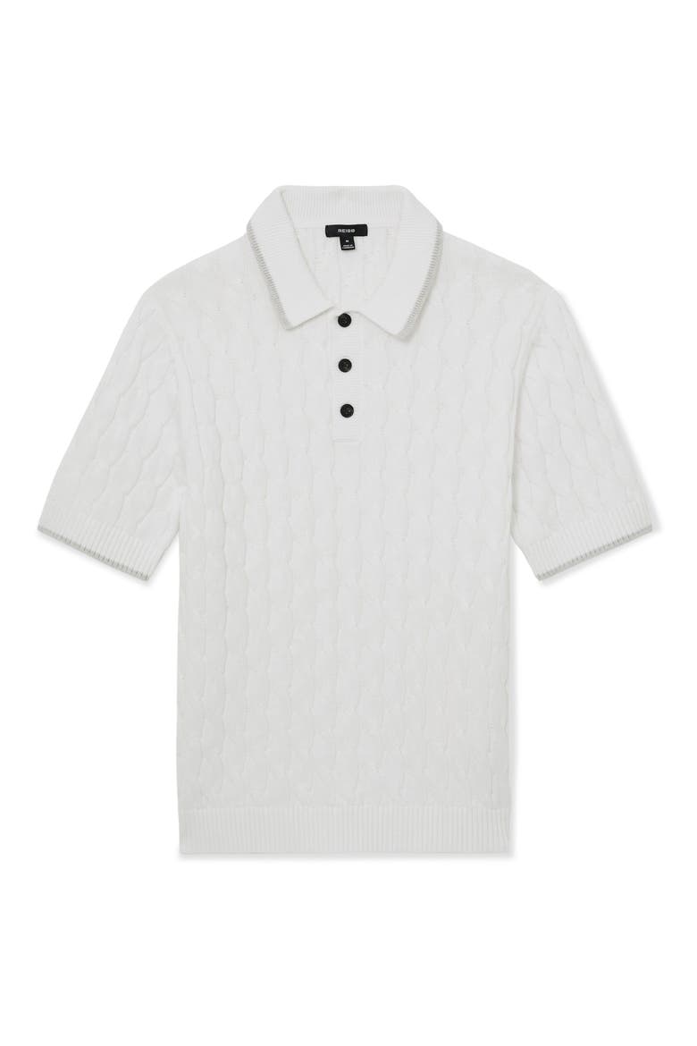 Denby Cable Knit Polo, Alternate, color, WHITE/ SOFT GREY