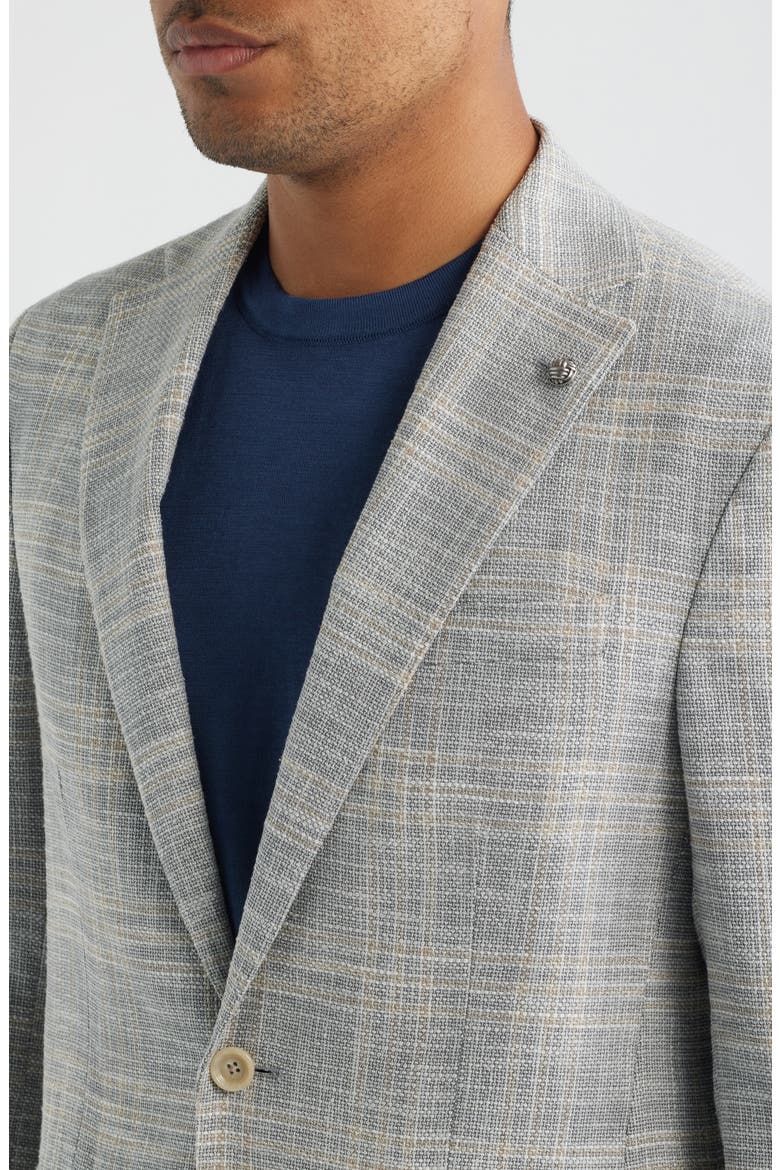 Midland Contemporary Fit Grey Windowpane Check Slub Wool & Silk Blend Sport Coat, Alternate, color, LIGHT GREY