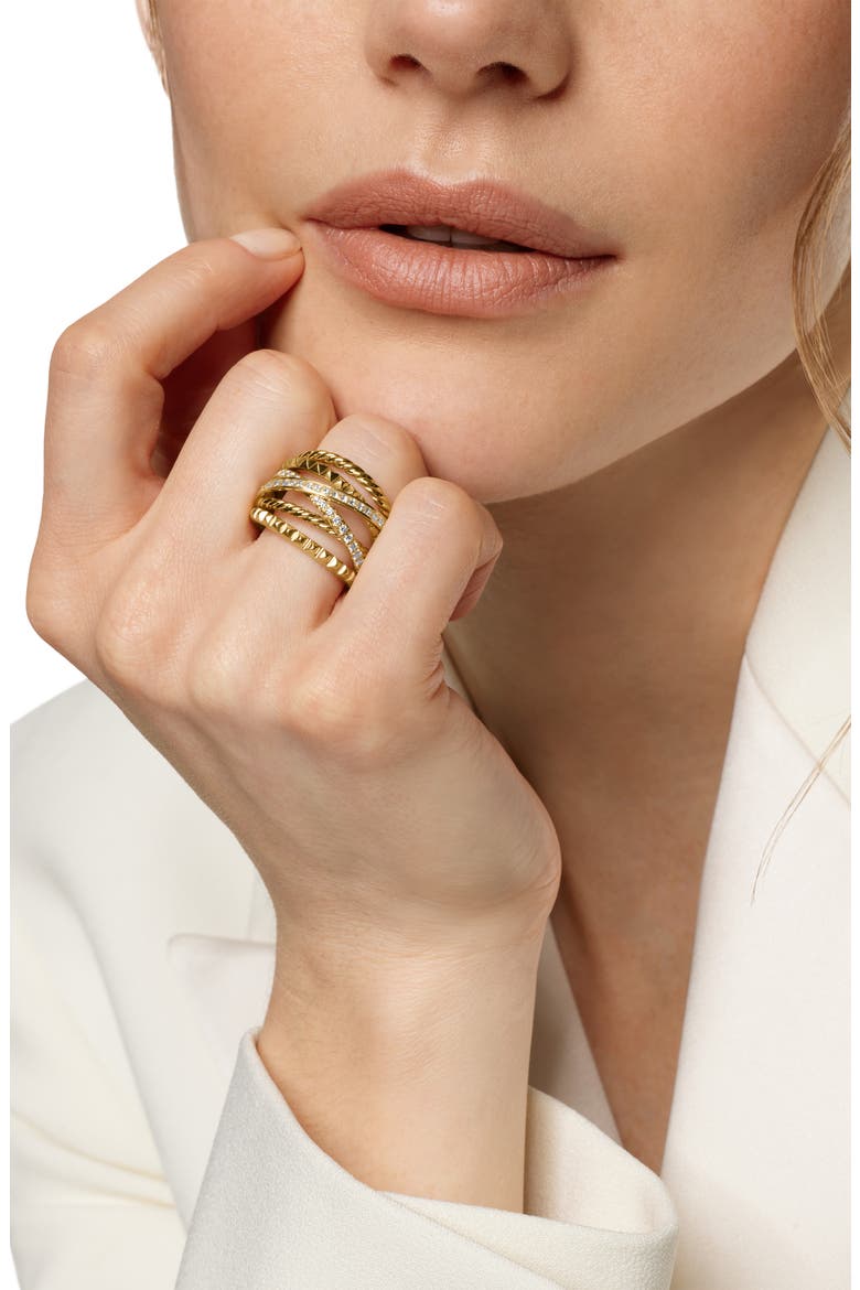 Crossover Trio Six-Row Ring in 18K Yellow Gold with Diamonds, 17.5mm, Alternate, color, 18K GOLD