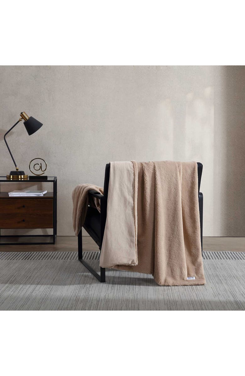 Kenneth Cole Faux Fur Throw Blanket, Alternate, color, Beige