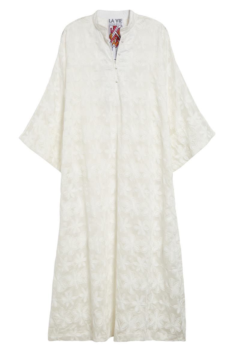 Floral Embroidered Sheer Cover-Up Caftan, Alternate, color, WHITE