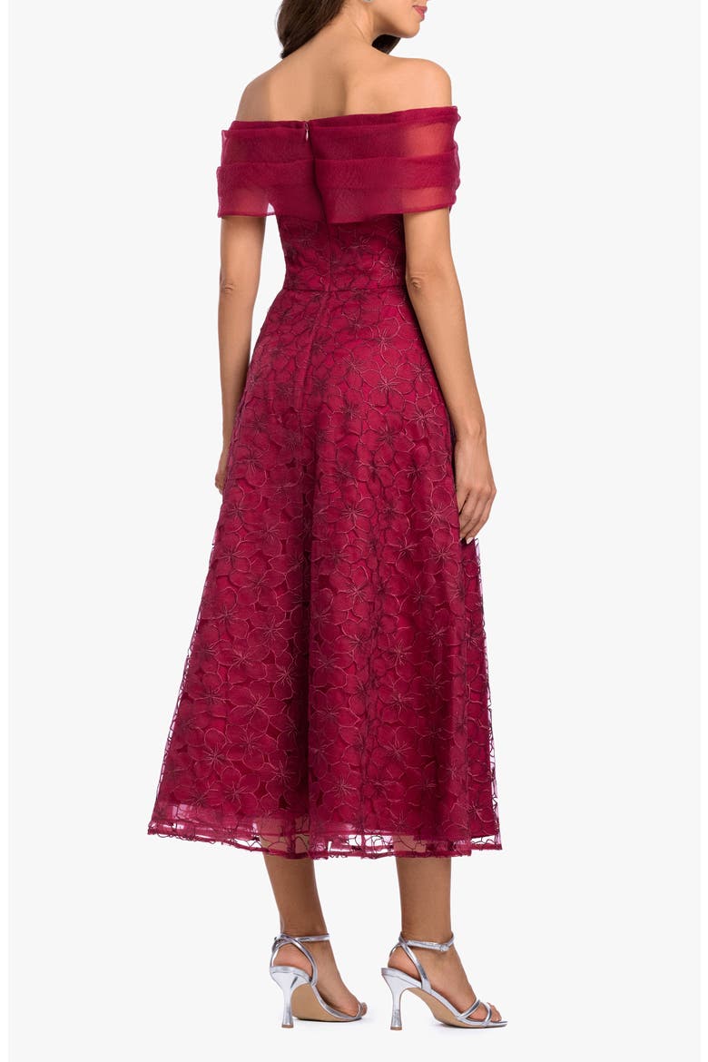 Embroidered Off the Shoulder Midi Gown, Alternate, color, WINE