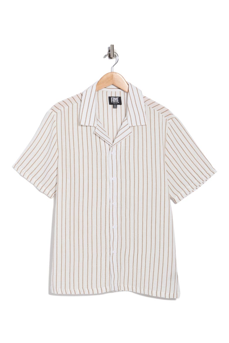 Yarn Dyed Stripe Camp Shirt, Alternate, color, WHITE/ TAN