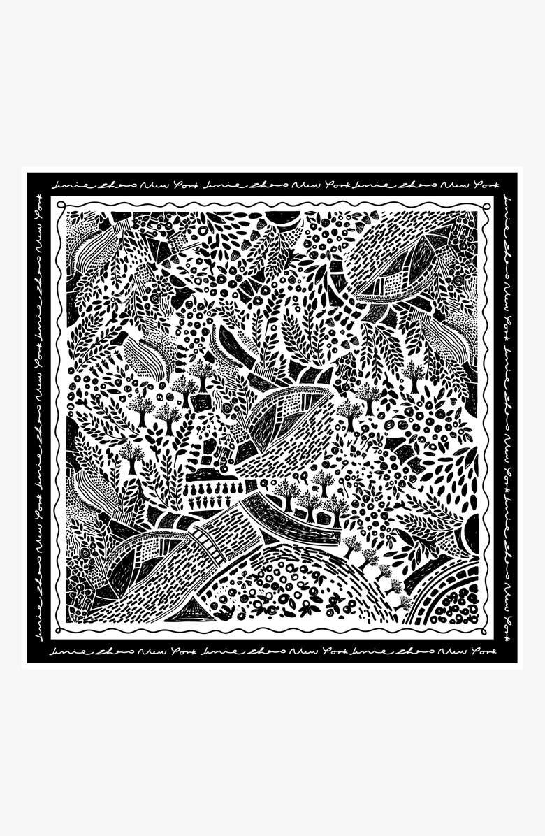 Jessie Zhao New York Double Sided Silk Scarf Of Black Garden, Main, color, Black