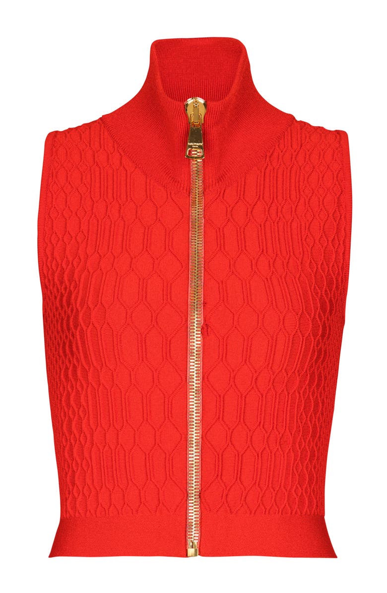 Balmain Sleeveless Crocodile-Knit Top, Alternate, color, Red