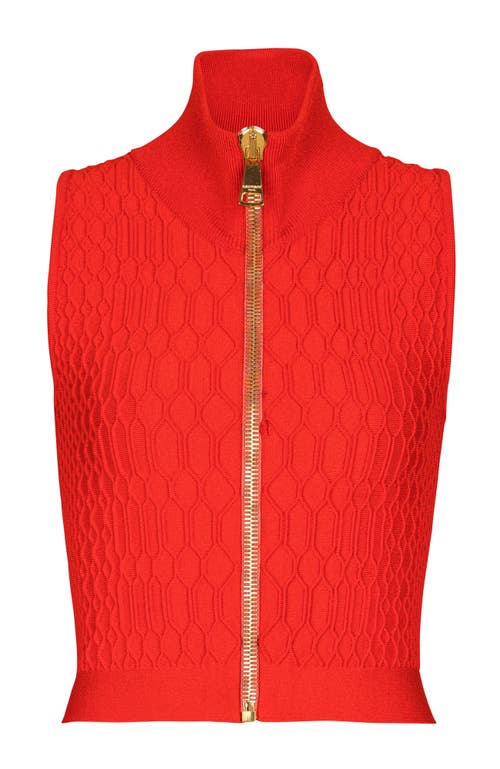 Balmain Sleeveless Crocodile-knit Top In Red
