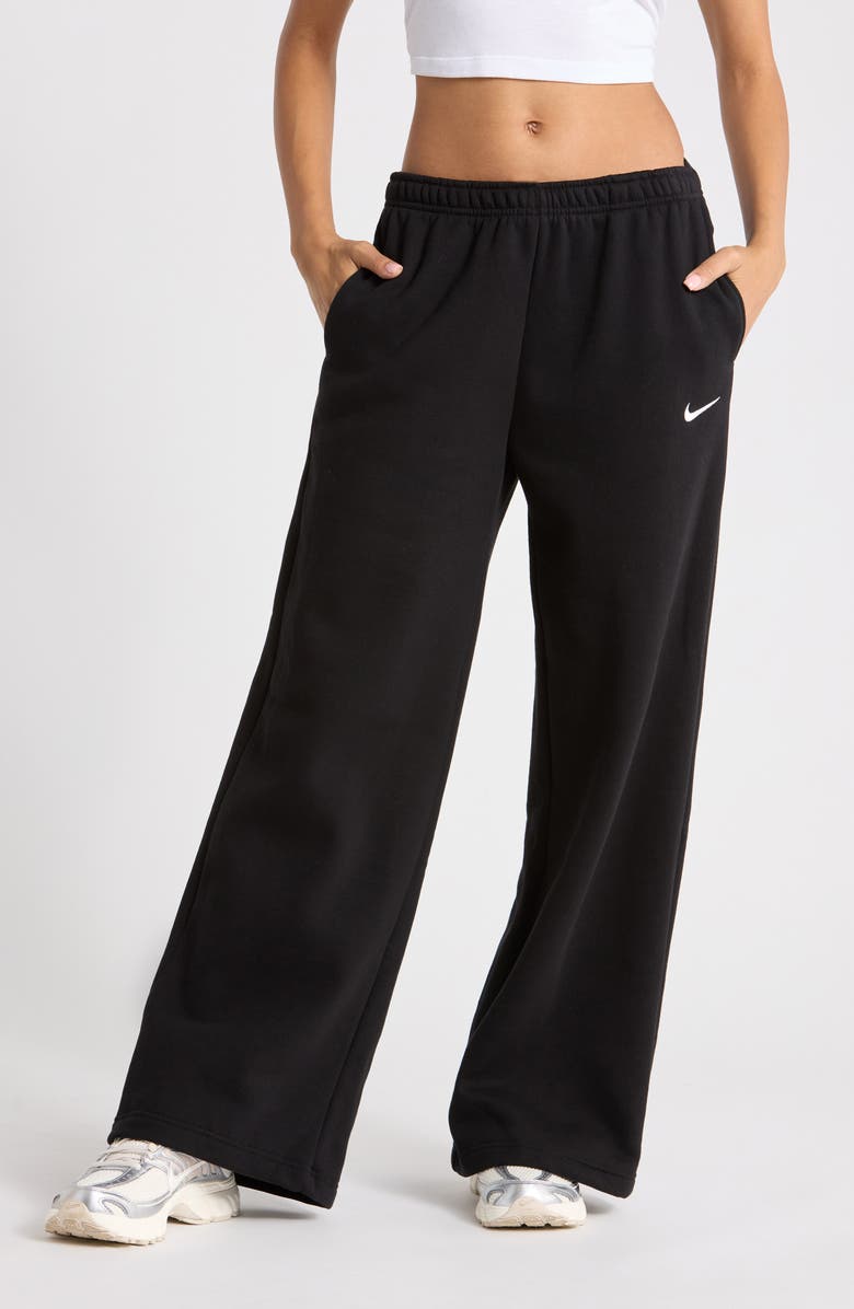 Nike Studio Fleece Wide Leg Sweatpants, Main, color, 010 Black/Sail