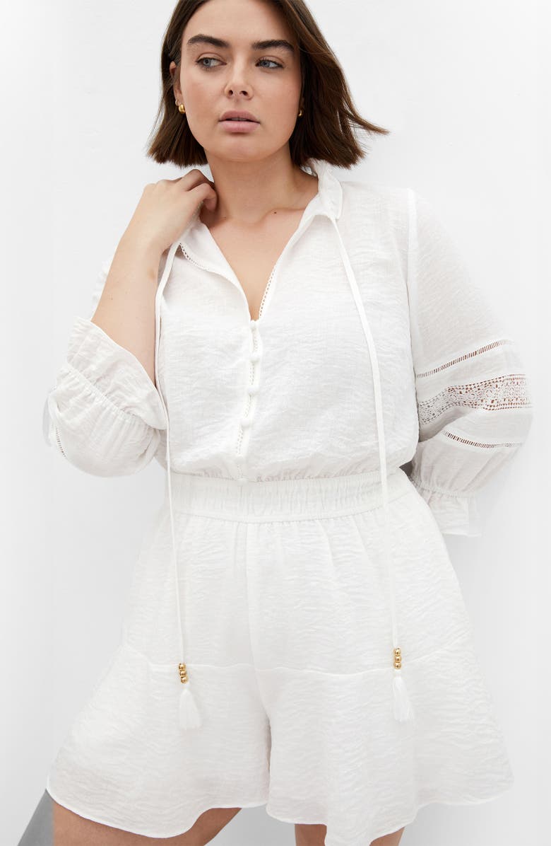 City Chic Long Sleeve Woven Romper, Alternate, color, Ivory