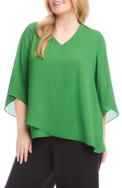 Asymmetric Hem Crepe Top (Plus)