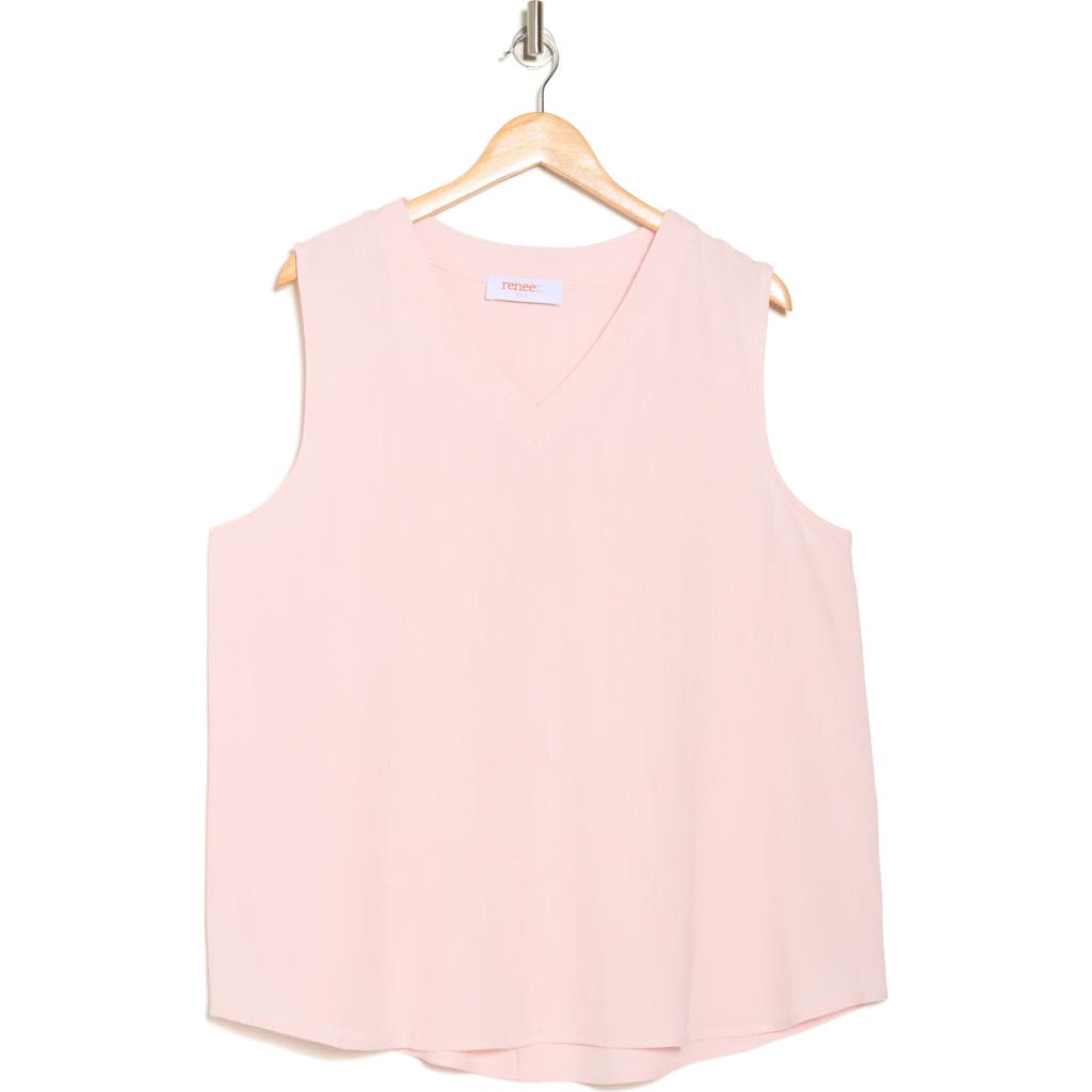 Renee C Linen V-neck Sleeveless Tank Top In Pink