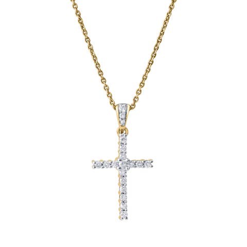 Divine Flow 0.25 Cts Natural Diamond Cross 14K Gold Pendant
