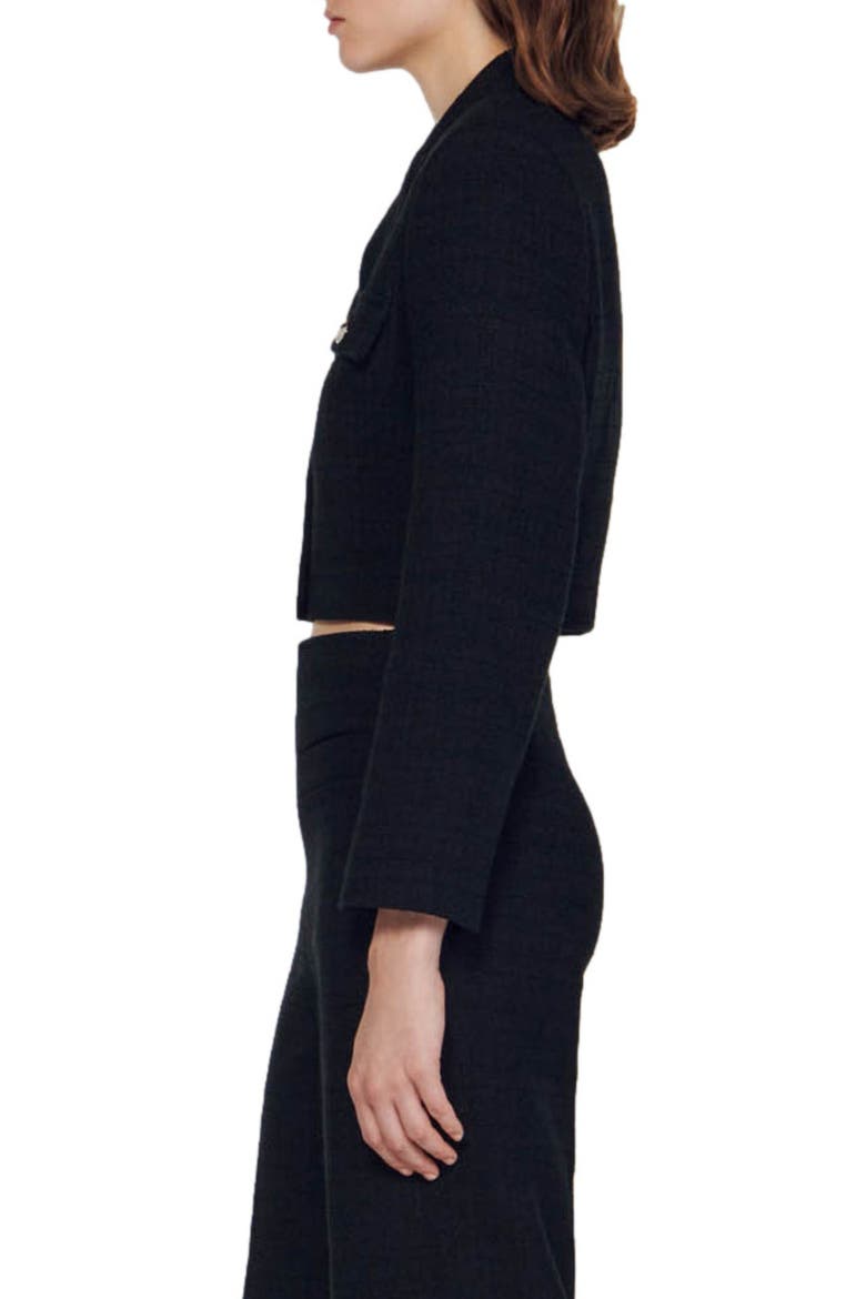 Edma Tweed Crop Blazer, Alternate, color, BLACK