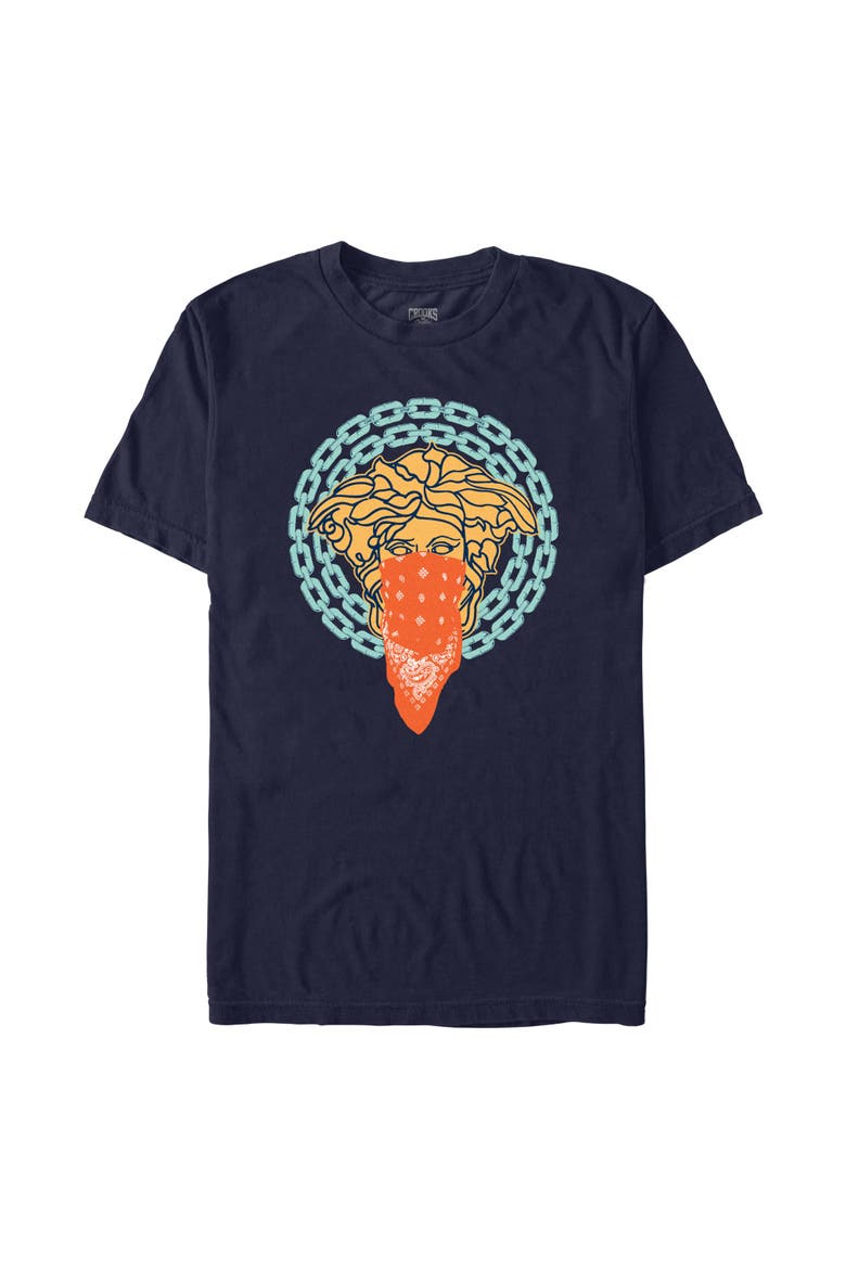 Men's Crooks & Castles Medusa Blue Chains  Graphic T-Shirt, Main, color, Navy Blue