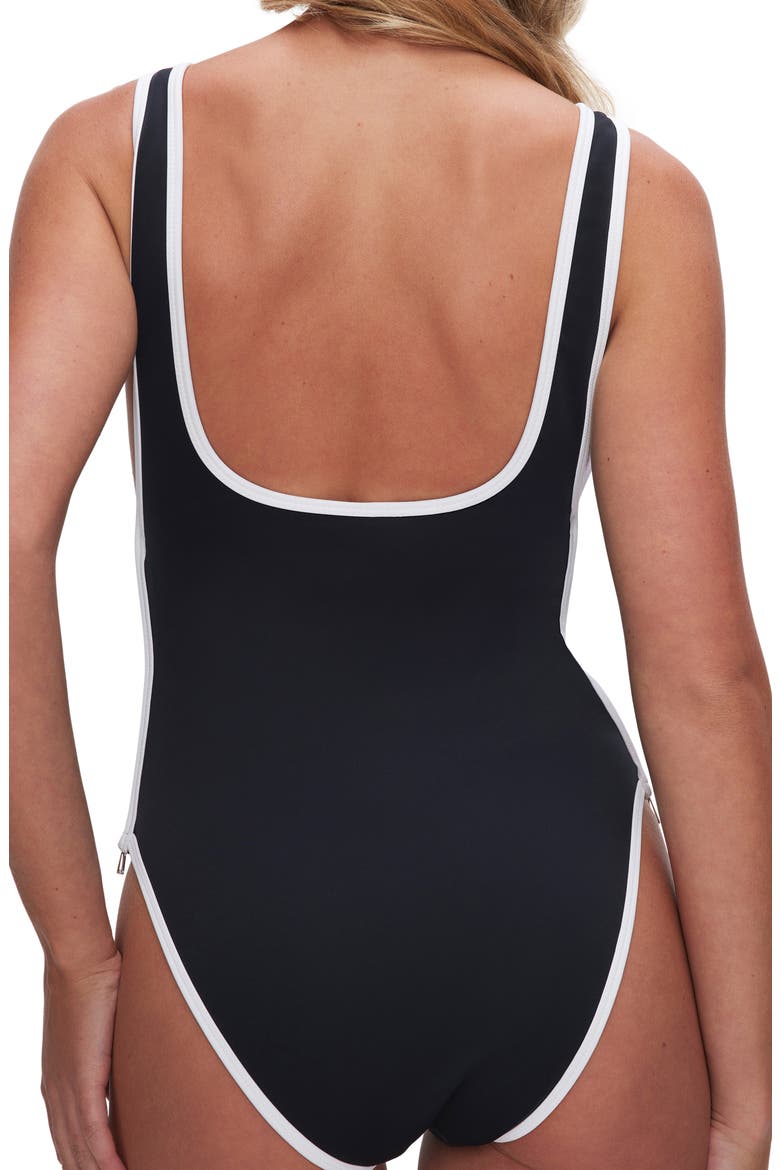Varsity Layout One-Piece Swimsuit, Alternate, color, BLACK001