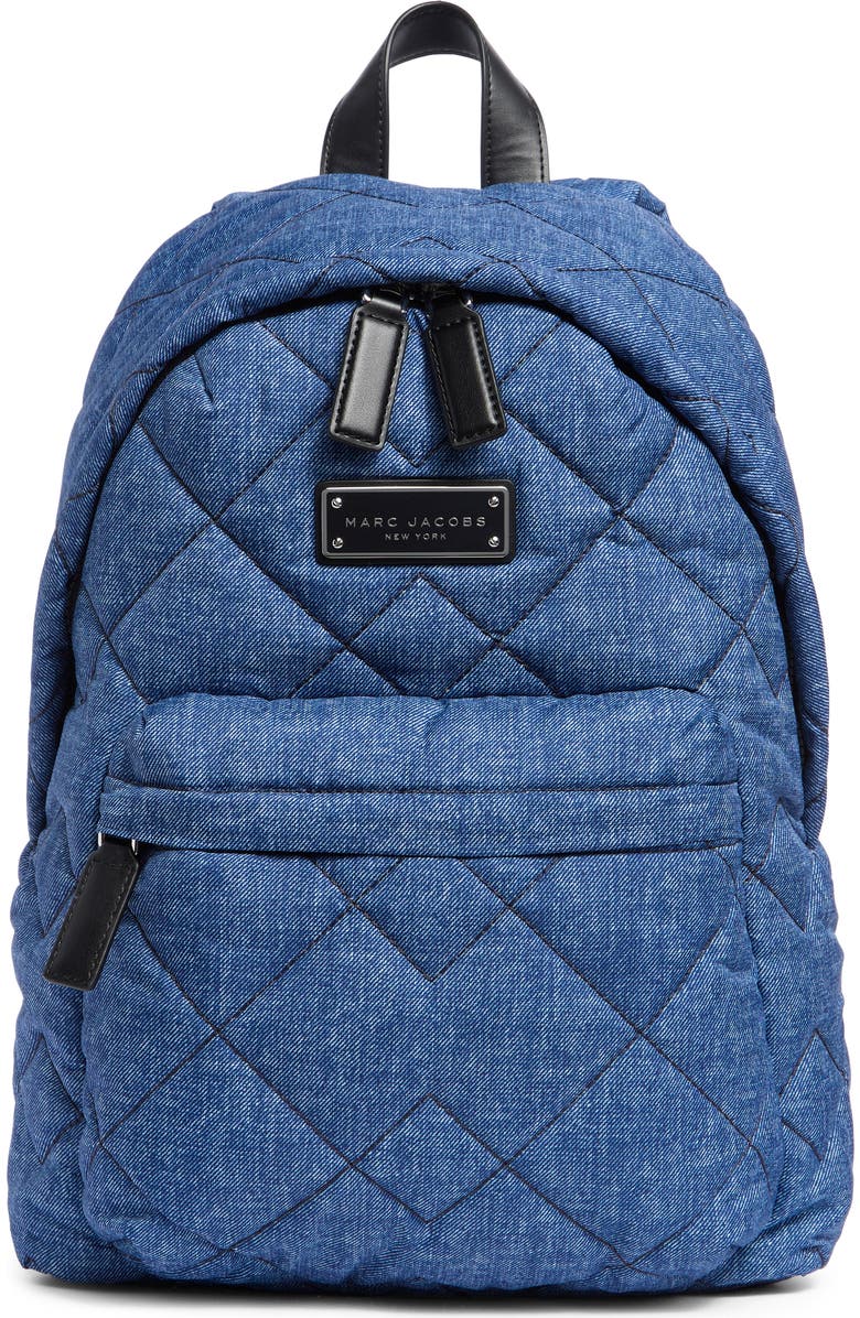 Marc Jacobs Quilted Denim Effect Nylon Backpack, Main, color, Denim Blue