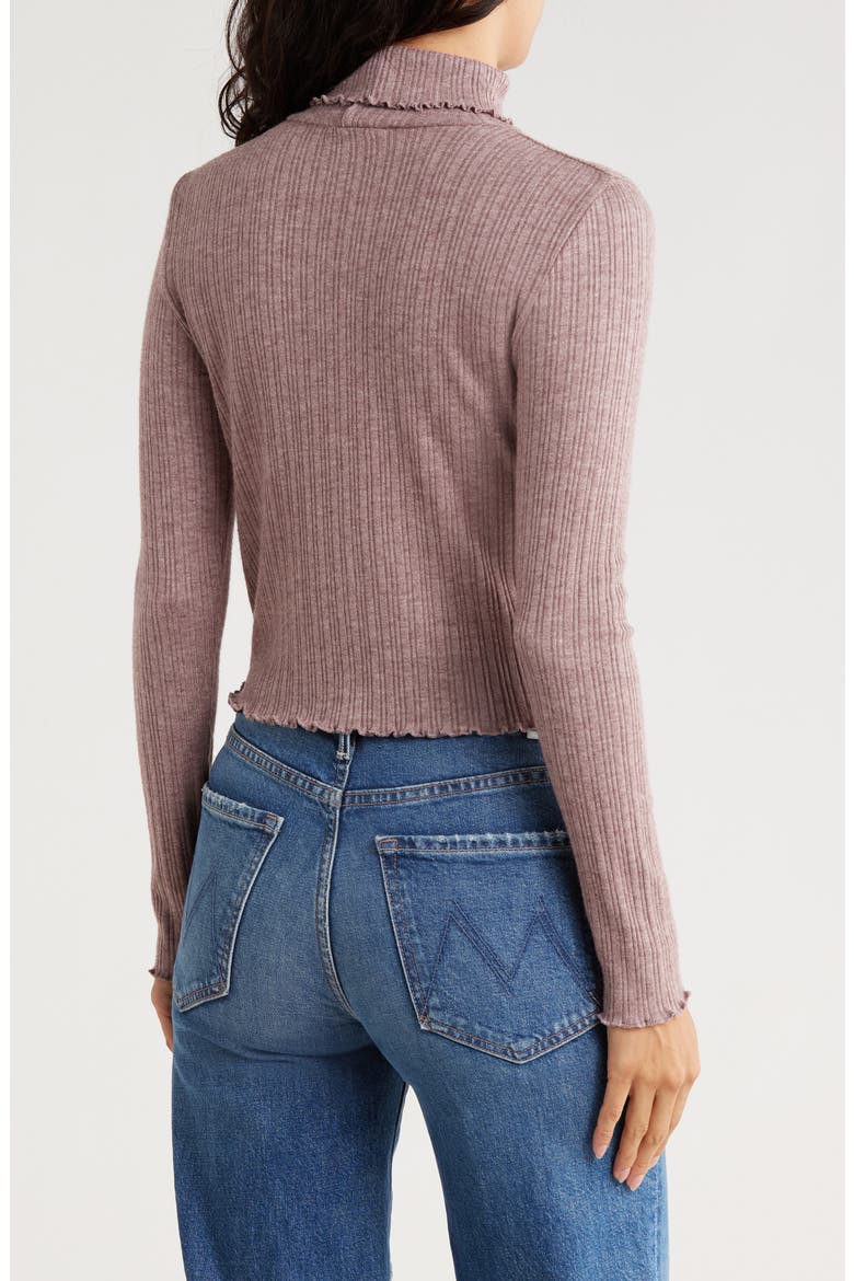 Ribbed Long Sleeve Turtleneck Crop Top, Alternate, color, CHOCOLATE RAISIN