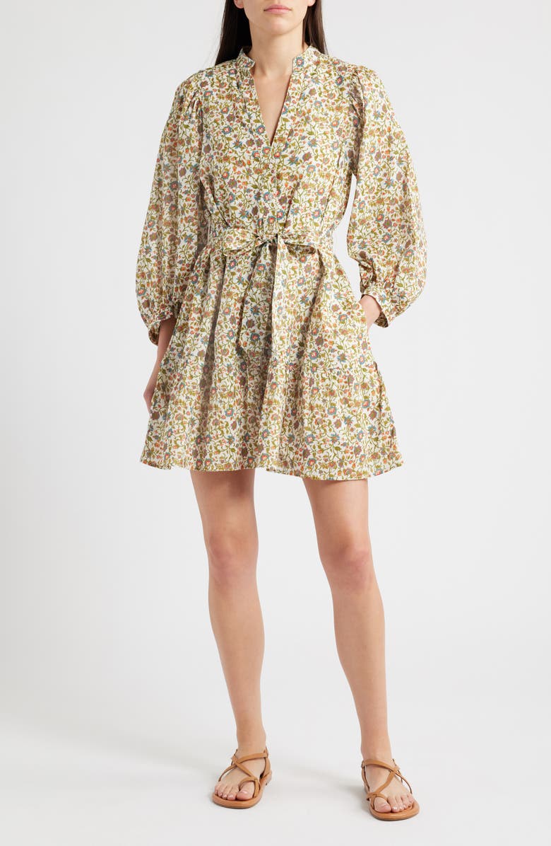 Cleobella Delilah Floral Long Sleeve Organic Cotton Mini Shirtdress, Main, color, 