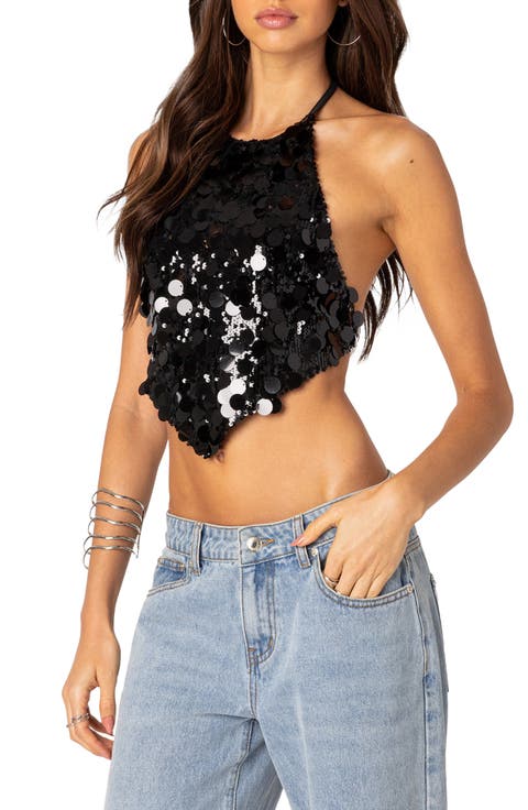 Caelia Sequin Halter Crop Top