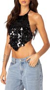 EDIKTED Caelia Sequin Halter Crop Top