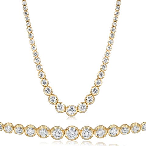 11 1/2Ct Graduated Diamond Tennis Necklace 14k Gold Lab Grown