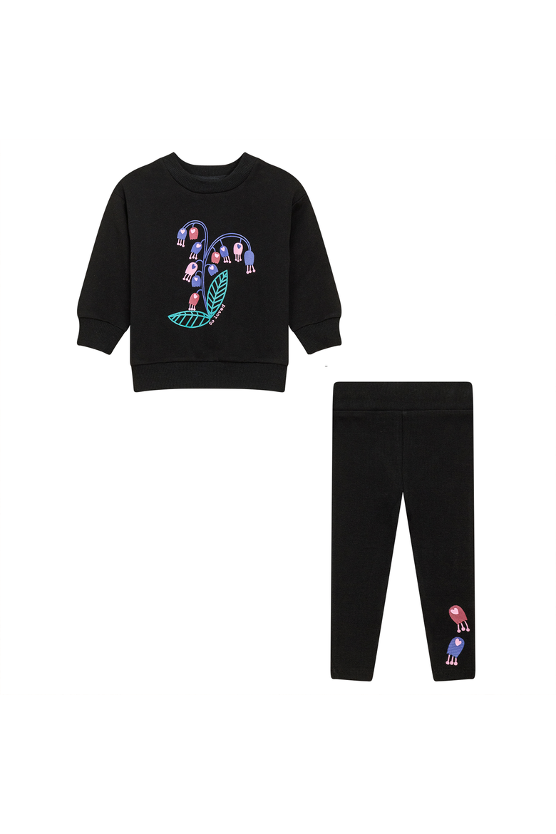Multi Print Long Sleeve Top and Ribbed Leggings Set, Main, color, Black
