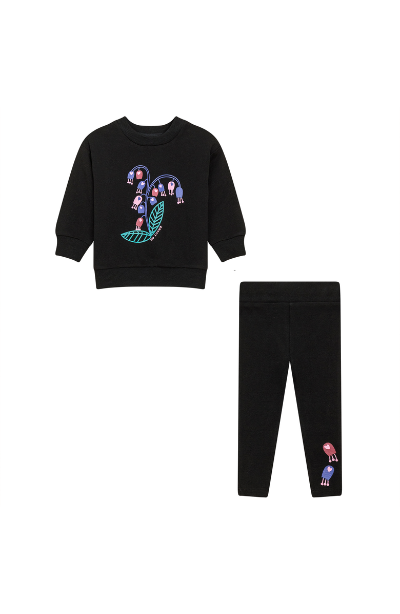 So Loved Multi Print Long Sleeve Top and Ribbed Leggings Set, Main, color, Black