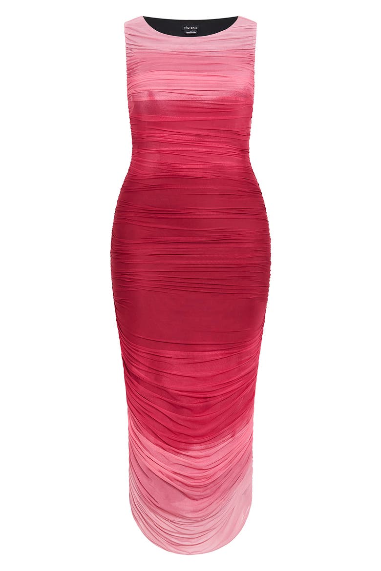 Halo Ombré Sleeveless Ruched Maxi Dress, Main, color, RUBY OMBRE