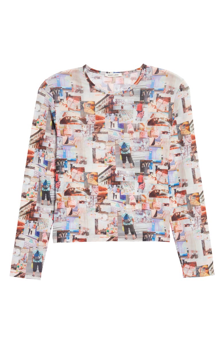 Sandy Liang Scoby Mood Board Print Long Sleeve Mesh Top, Main, color, 