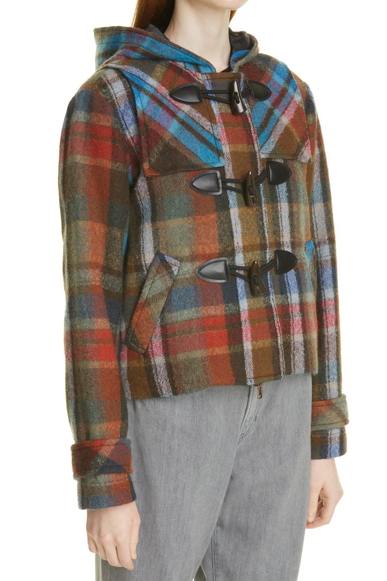 Ianna Mix Plaid Wool Duffle Coat, Alternate, color, MULTI