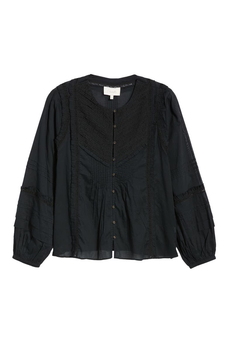 Theodora Pintuck Organic Cotton Top, Alternate, color, BLACK
