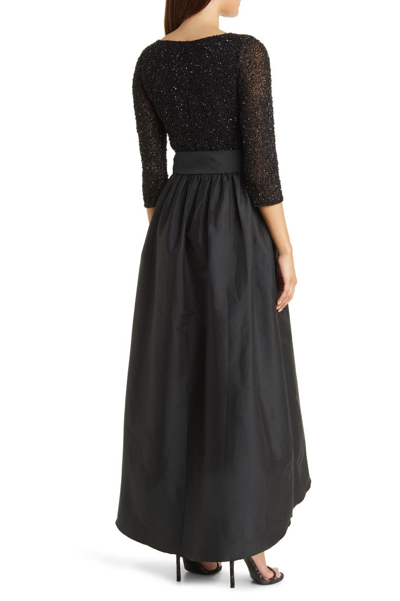 Beaded Bodice & Taffeta High-Low Gown, Alternate, color, BLACK