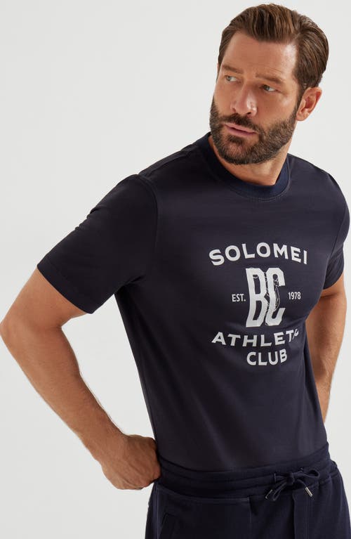 Brunello Cucinelli Blue Jersey Printed Crewneck T-shirt In Blue