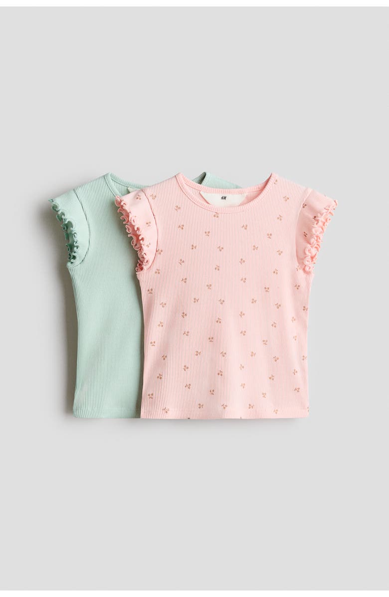 H&M 2-pack Ribbed Cotton Tops, Main, color, Light Pink/Floral