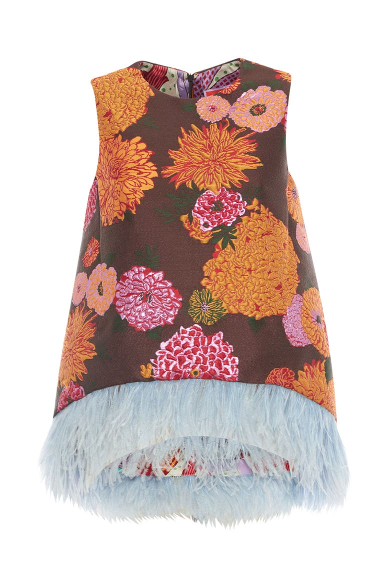 La Scala Top With Feathers Jacquard Gyn Chocolate, Alternate, color, Jacquard Gyn Chocolate
