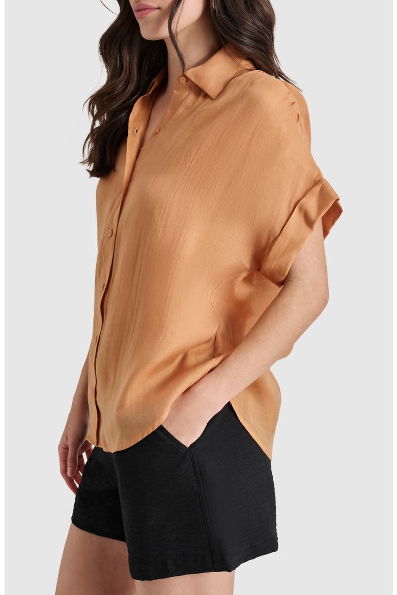 Organza Camp Shirt, Alternate, color, TAWNEY