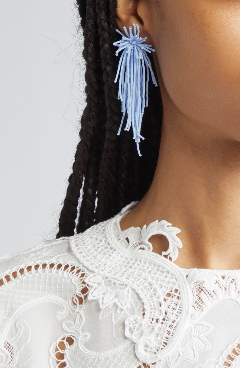 Oscar de la Renta Firework Beaded Tassel Earrings, Alternate, color, Denim Blue