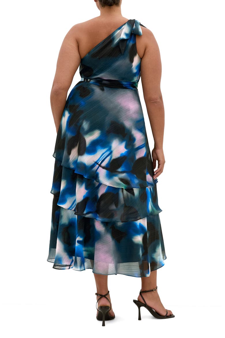 Metallic One-Shoulder Tiered Dress, Alternate, color, HAZE BLOOM
