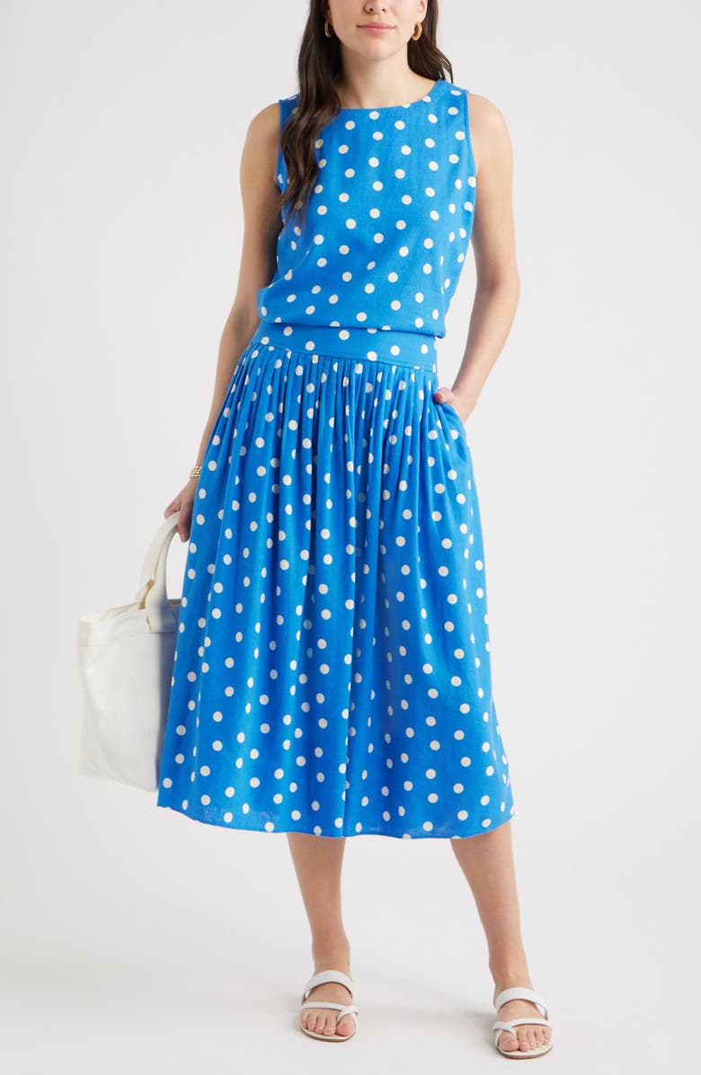 Caslon<sup>®</sup> Pull-On Linen Blend Midi Skirt, Alternate, color, Blue Palace Tulla Dot