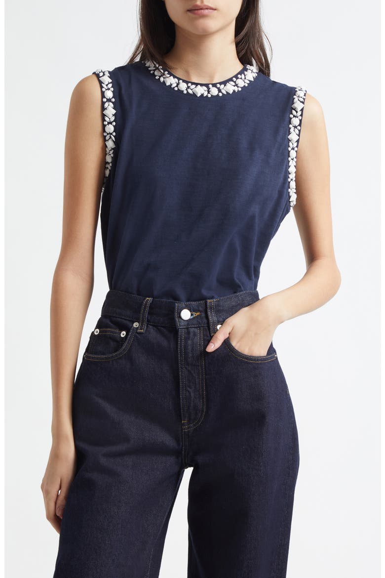 Blaine Opaque Stone Sleeveless Top, Main, color, NAVY/ WHITE