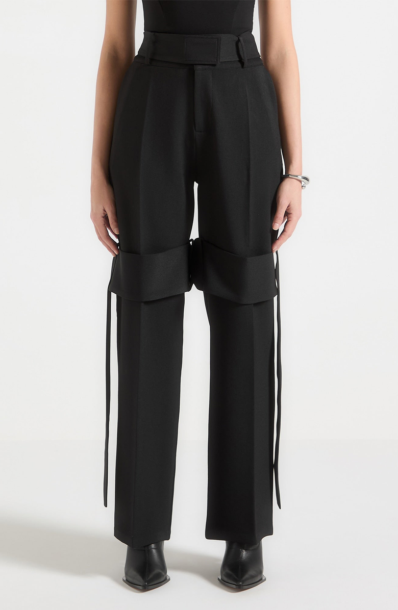 Manière De Voir Isabelle Tailored Belted Strap Detail Trousers, Alternate, color, Black