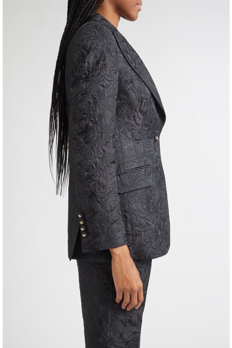 One-Button Floral Brocade Blazer, Alternate, color, N0000 NERO
