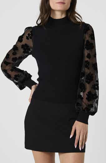 French Connection Mixed Media Burnout Velvet Sleeve Sweater