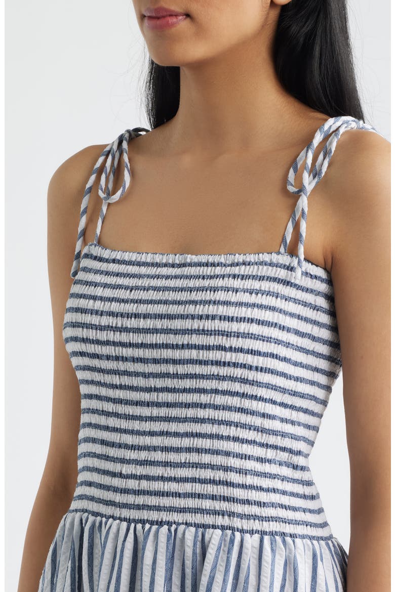 Tie Shoulder Smocked Midi Dress, Alternate, color, NAVY WHITE