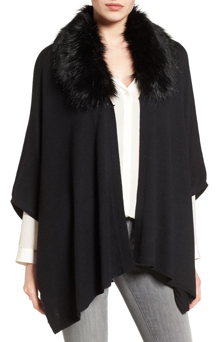 Nordstrom Knit Poncho with Faux Fur Collar, Main, color,