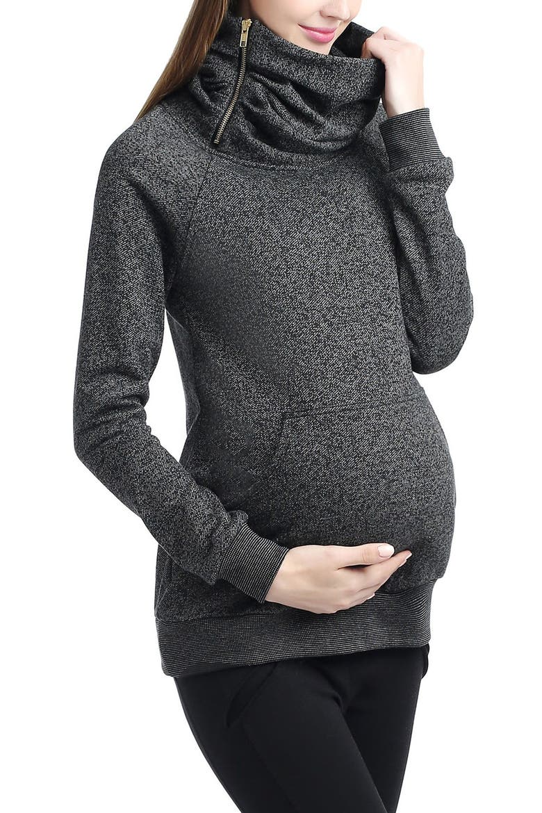 'Thea' Zip Collar Maternity Sweatshirt, Alternate, color, BLACK